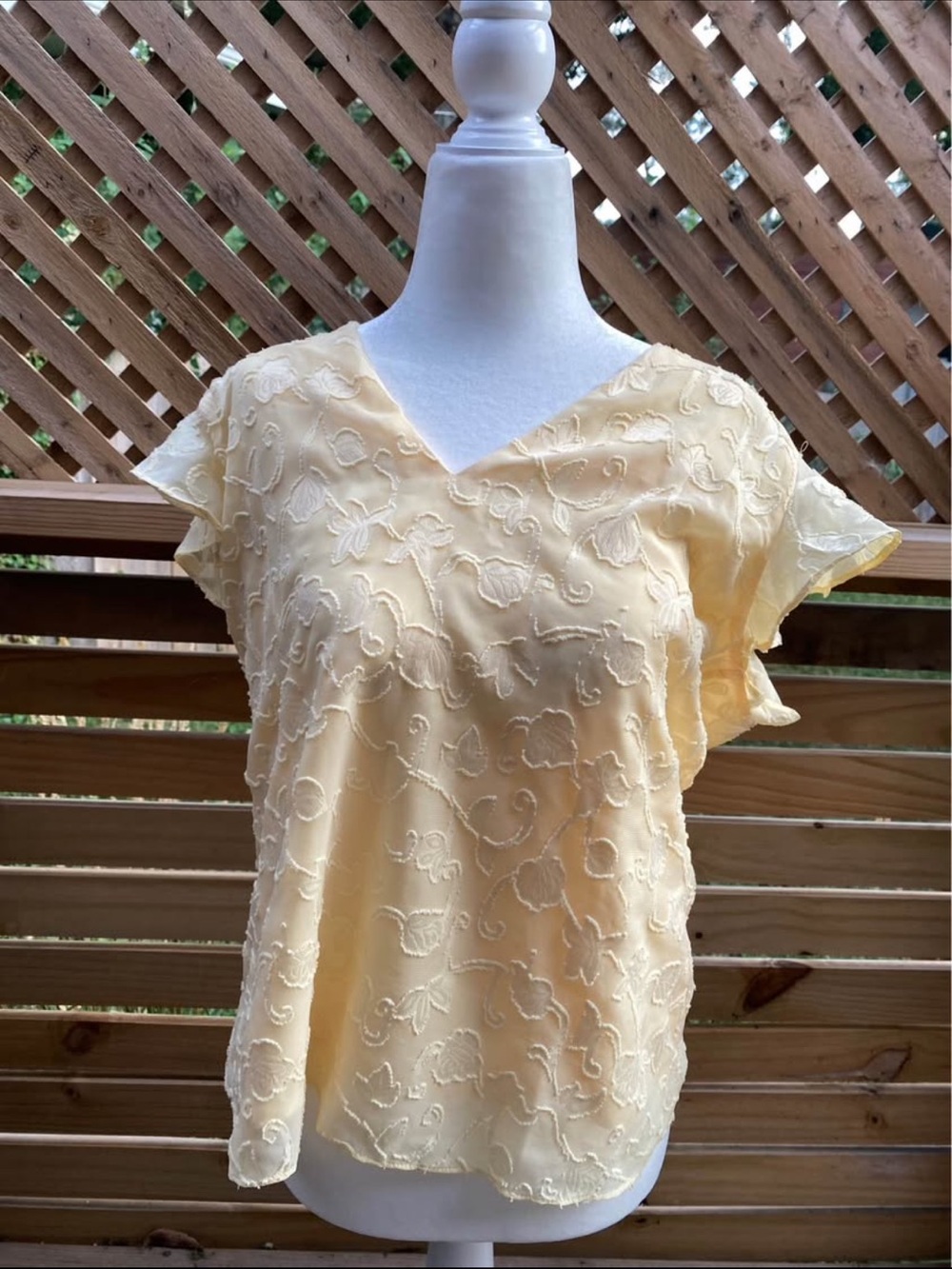 Light Yellow Embroidered V-Neck Women’s Top